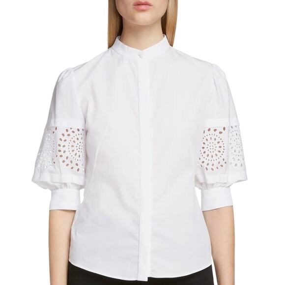 Alexander McQueen Eyelet Puff Sleeve Poplin Blouse - Italian Size 46 - Picture 1 of 14